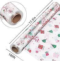 Vista 2 de JOYIT Rollo de envoltura de celofán de Navidad de 100' de largo X 17.5” de ancho - Rollo de celofán de 3 mil de espesor, celofán transparente
