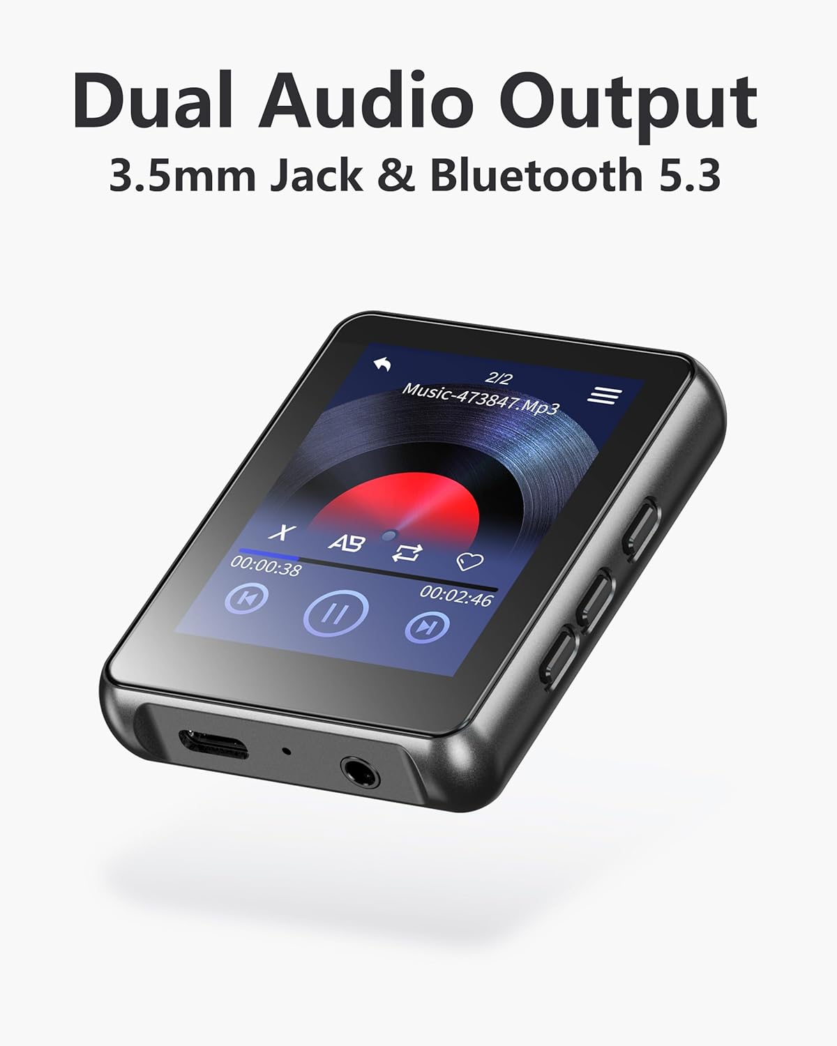 Simple MP3 Player with Bluetooth 5.3,Zinc Alloy Metal Portable Music Player,2.4" Small Touch Screen,HiFi Lossless Sound,FM Radio,3.5mm Jack,No WiFi for Summer Camp & Travel,Black