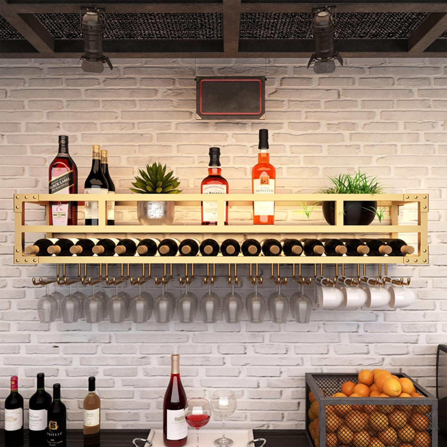Amazon.com: Wall Mounted Wine Rack with Lights Industrial Wine Bottle ...