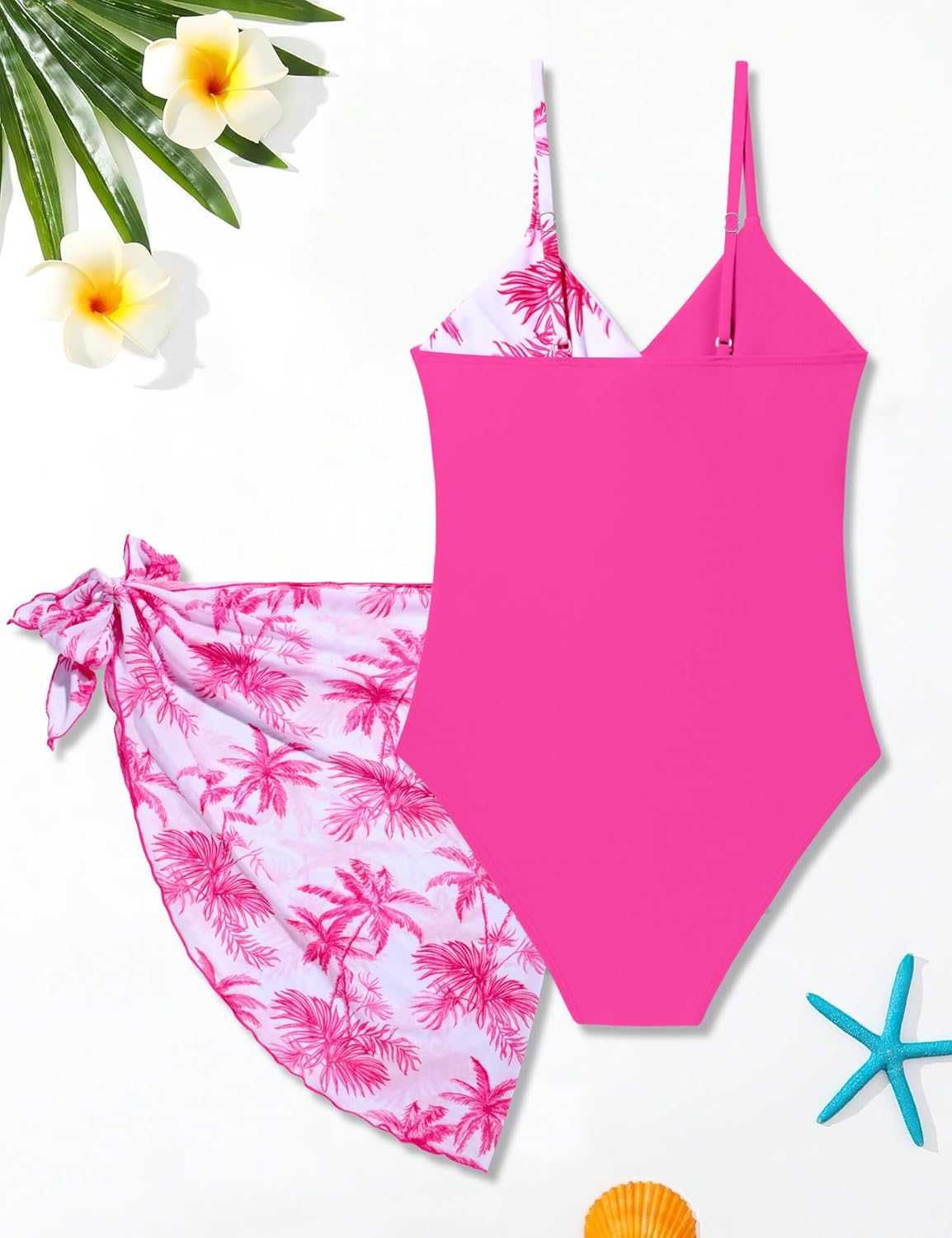 Girls'Swimwear One Piece Kids Swimsuits for Girls Tropical Twist Cross Bathing Suits with Cover Up Skirt - Image 5