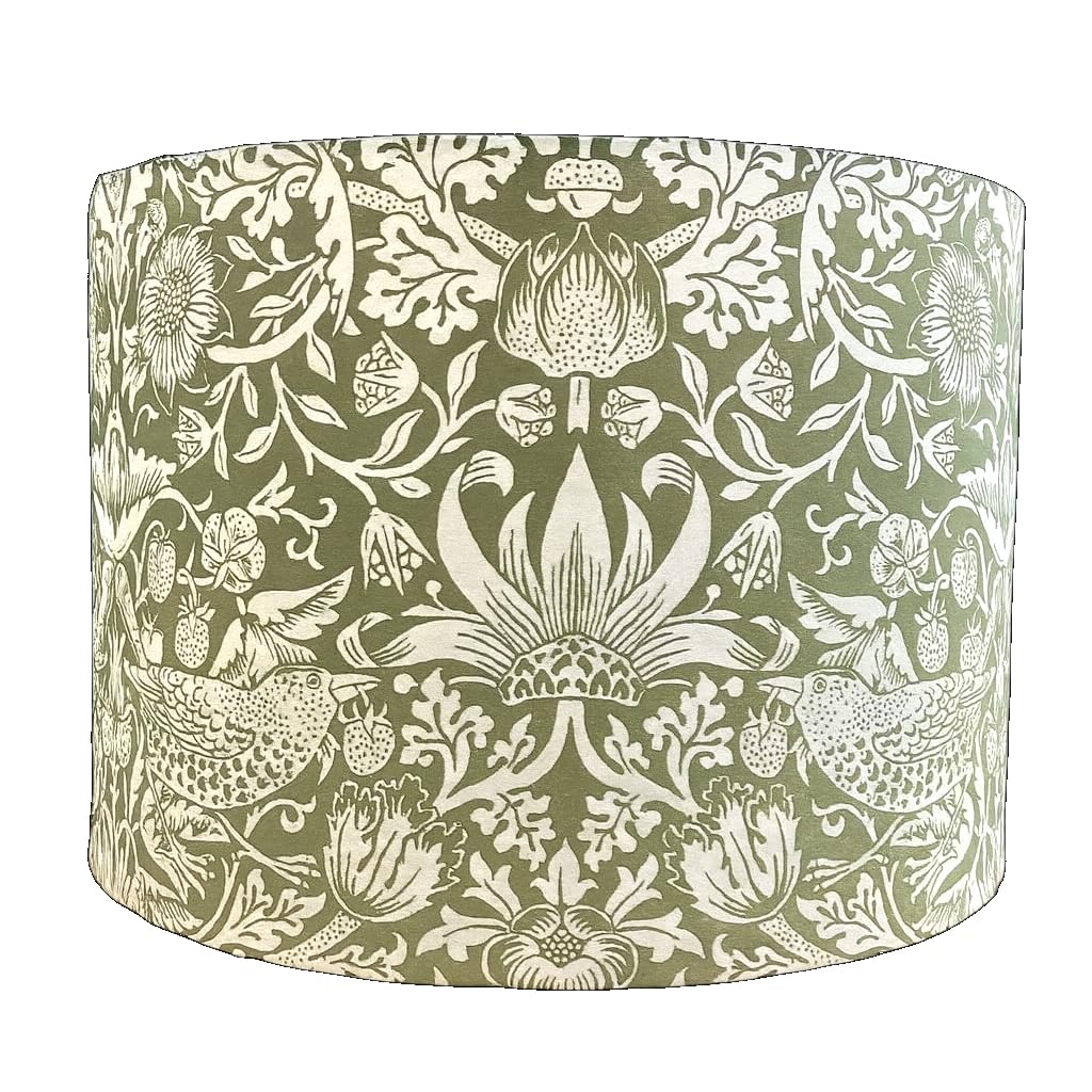 William Morris Strawberry Thief Lampshade Olive Green Ceiling Table Floor lamp (Medium (30cm Diameter), Table/Floor)