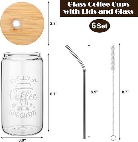 Miniatura 6 de Suclain 6 tazas de café de vidrio para amantes del café, tazas de café helado con tapas y pajitas, tazas de café de vidrio de 16 onzas, regalos para