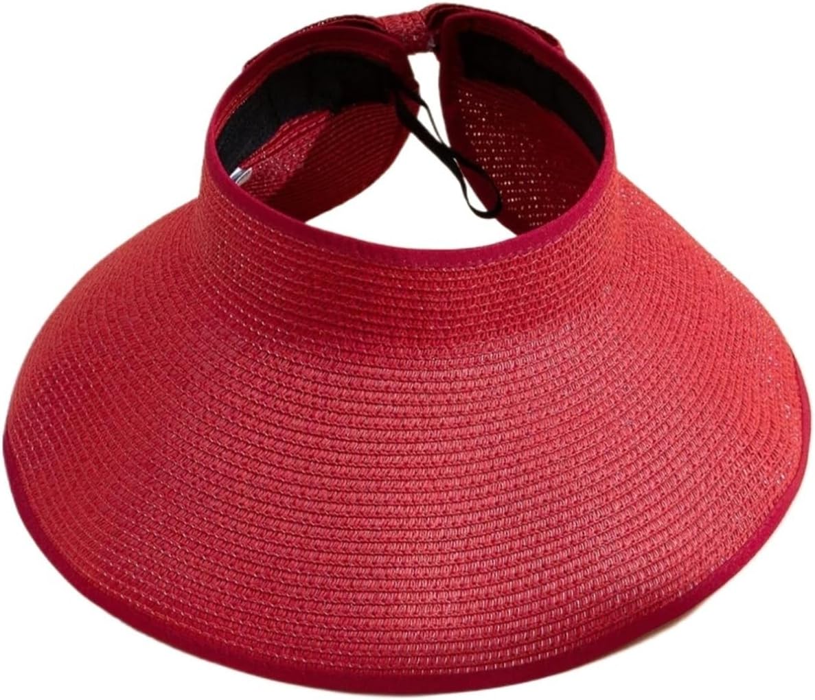 Women Summer Foldable Empty Straw Bow Wide Brim Visor Beach Hat