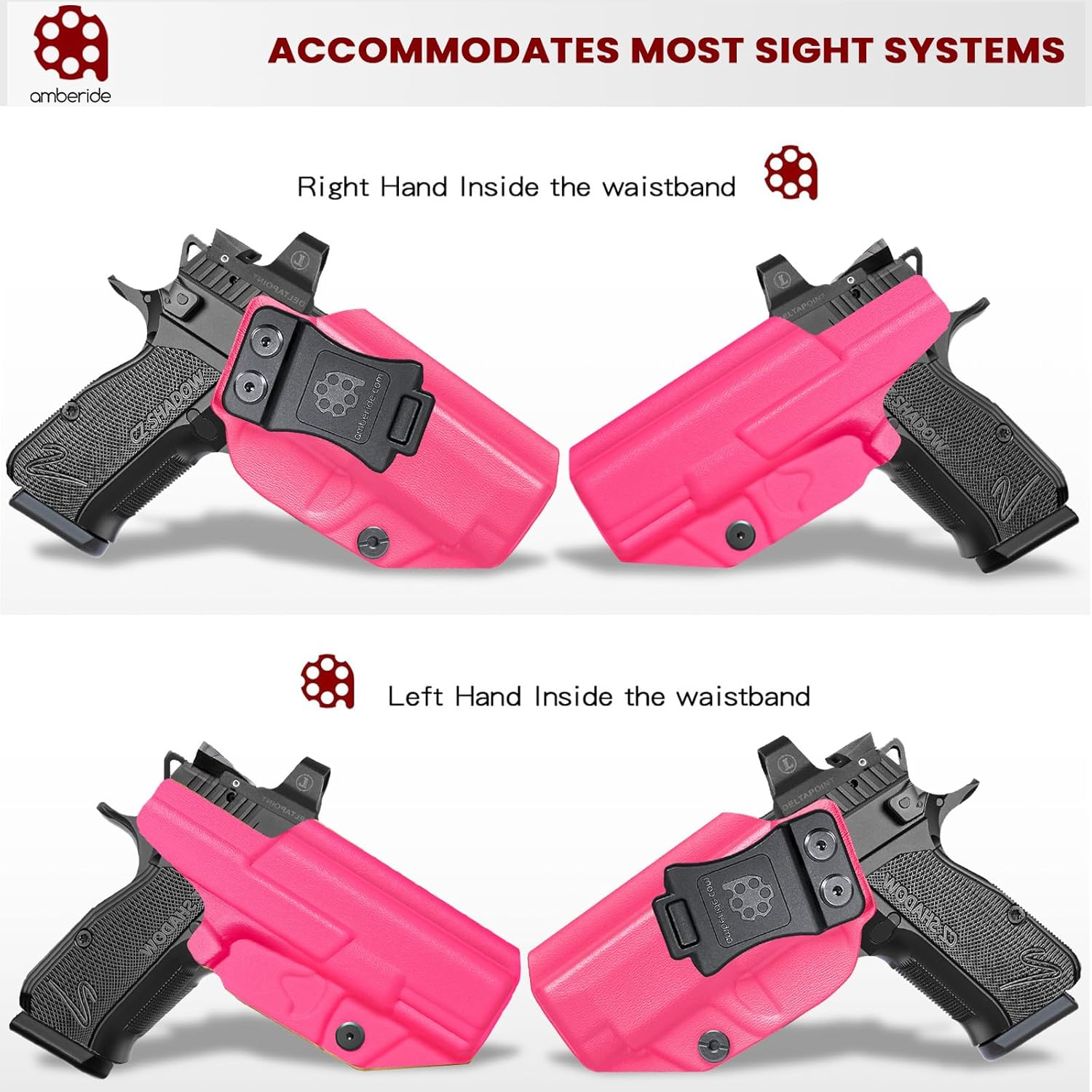 Amberide IWB Kydex Holster for CZ Shadow 2 Carry/Compact/SA/OR, Optics Ready Concealed Carry, Adjustable Cant, Posi-Click Retention, Made in USA
