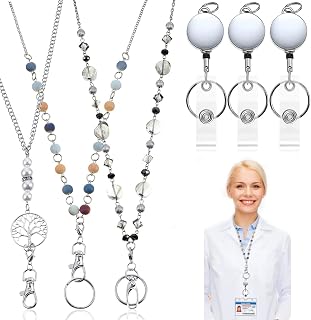 كاستويڤ KASTWAVE Retractable Badge Reel Beaded Chain Lanyard With Id Holder Set 3 PIECES