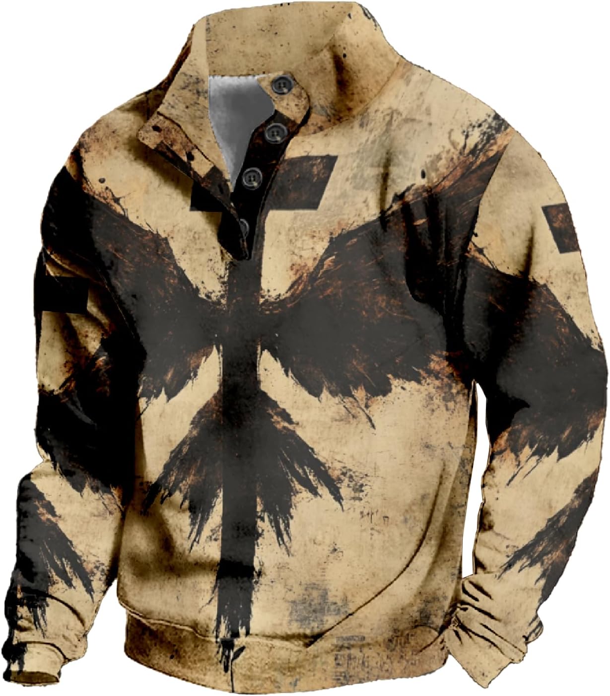 Fashion Sweatshit for Men 1/4 Button Up Stand Collar Long Sleeve Big and Tall Pullover Fall Winter Warm Clothes