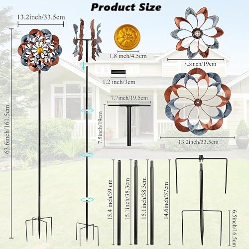 Miniatura 44 de VEWOGARDEN Molino de viento grande de 20 pulgadas de diámetro, molino de viento de metal para exteriores, decoración de patio, césped y jardín Verde