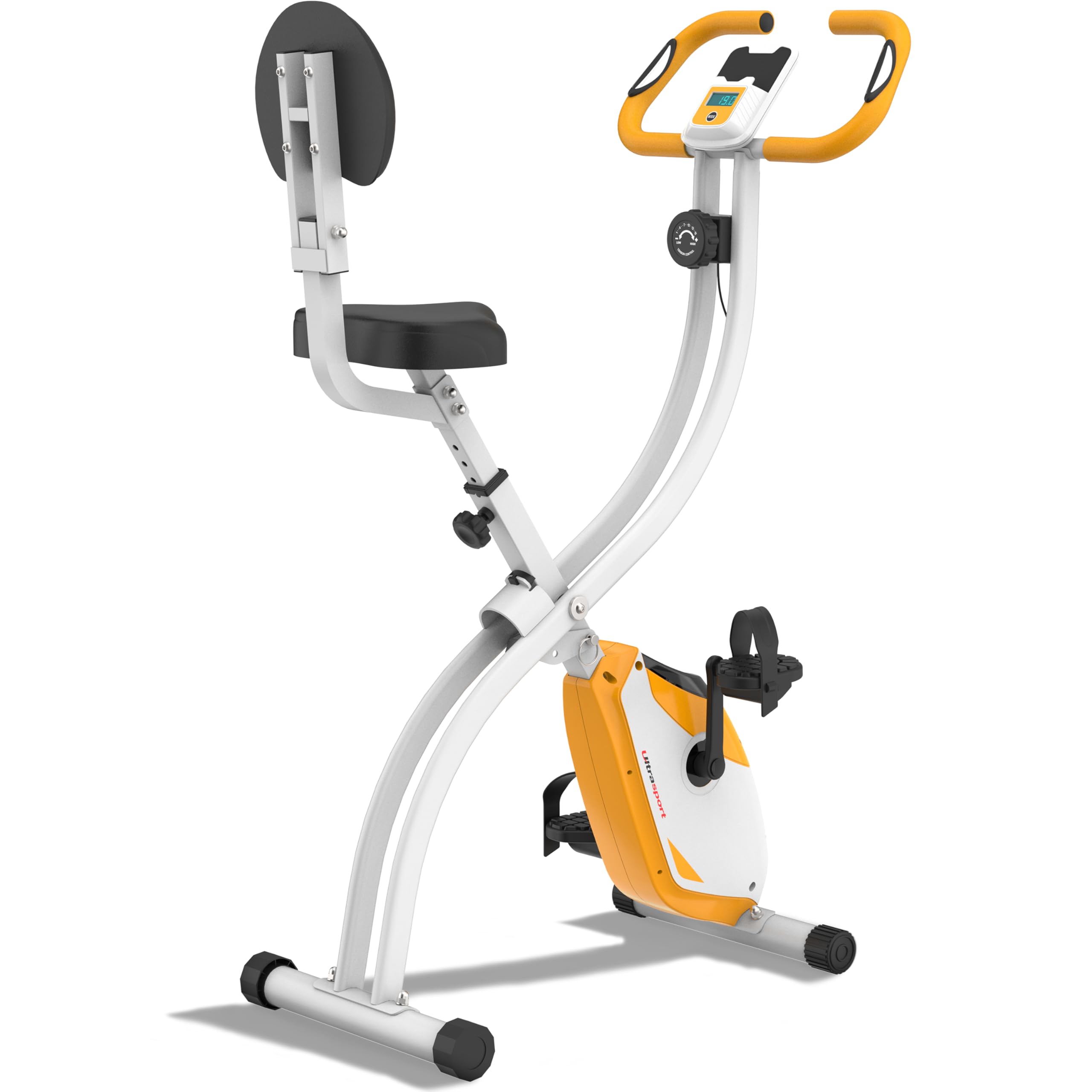 Ultrasport F-Bike Cyclette da Casa Pieghevole I Cyclette Pieghevole da Casa fino a 130 KG con Sella Extra Confortevole, LCD Display e Sensori delle Pulsazioni, Cyclette da Camera