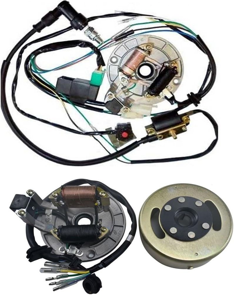 TDPRO Wire Harness CDI Ignition Coil Spark Plug Kill Switch Magneto Stator Plate Flywheel Assembly Kit for Kick Start Dirt Pit Bike 50-125cc
