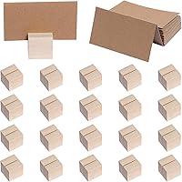 Vista 1 de 20 portatarjetas de madera para colocar tarjetas de mesa, soportes para letreros pequeños, tarjetero de madera rústica con tarjetas de papel marrón