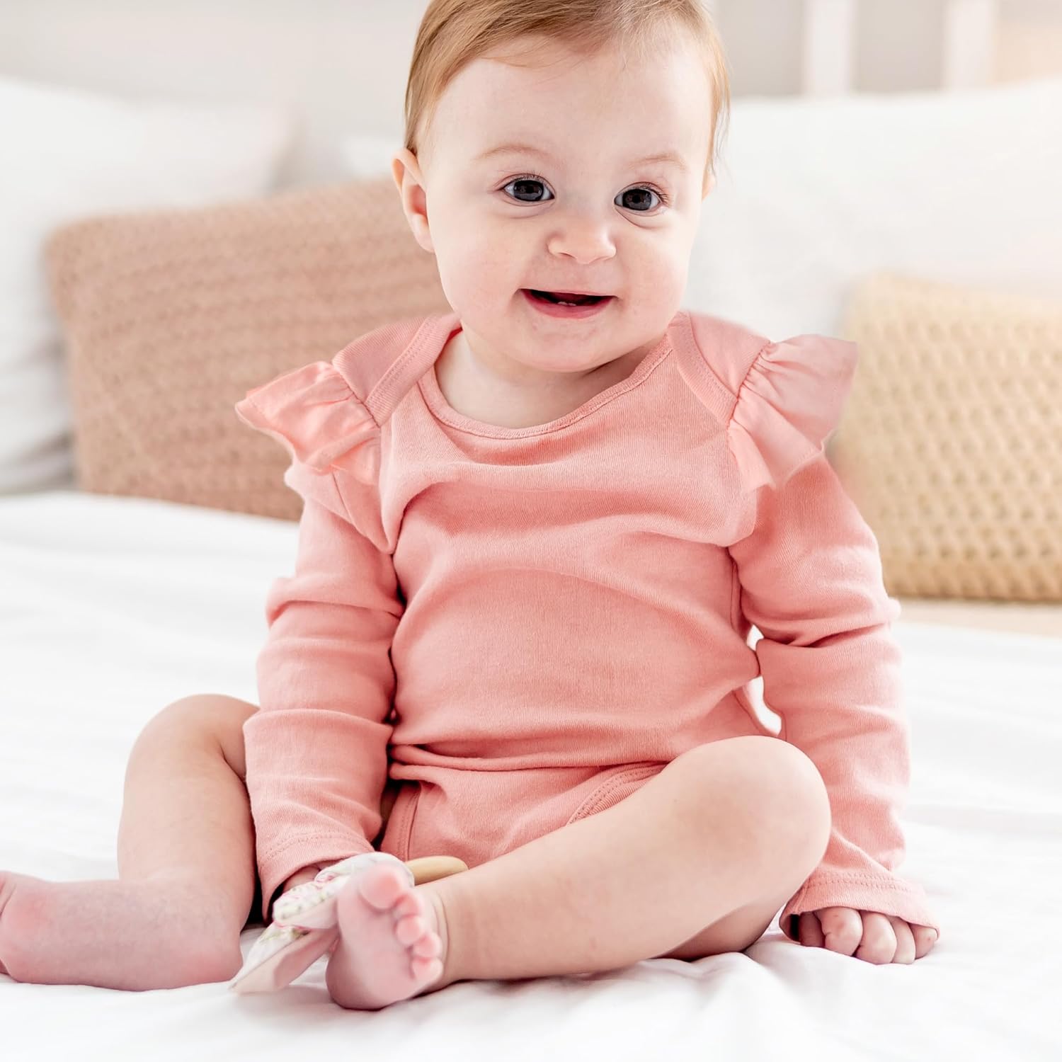 Ashley 10-Pack Long Sleeve Ruffle Shoulder Bodysuits 100% Organic for Baby Girls - Image 5