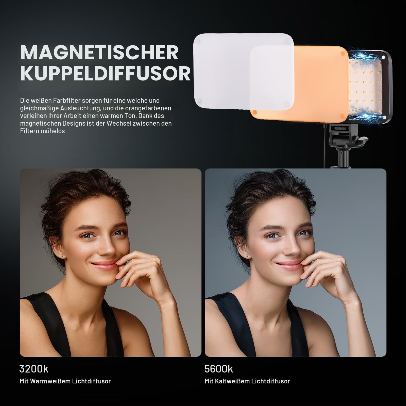 Neewer BASICS LED Videoleuchte Panel Beleuchtung Set zweifarbige dimmbare tragbare Studioleuchten mit Stativ und Filtern 3200K ~ 5600K CRI 95ux für Fotografie Videoaufzeichnung BP66 – Bild 3
