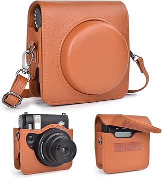 VOVMOEYA Protective Case Compatible with Fujifilm Mini 99, Leather Mini 99 Camera Case for Fuji Mini 99 Instant Camera - Fasten with Magic Tape Mini 99 Bag Cover-Strap Included, Brown