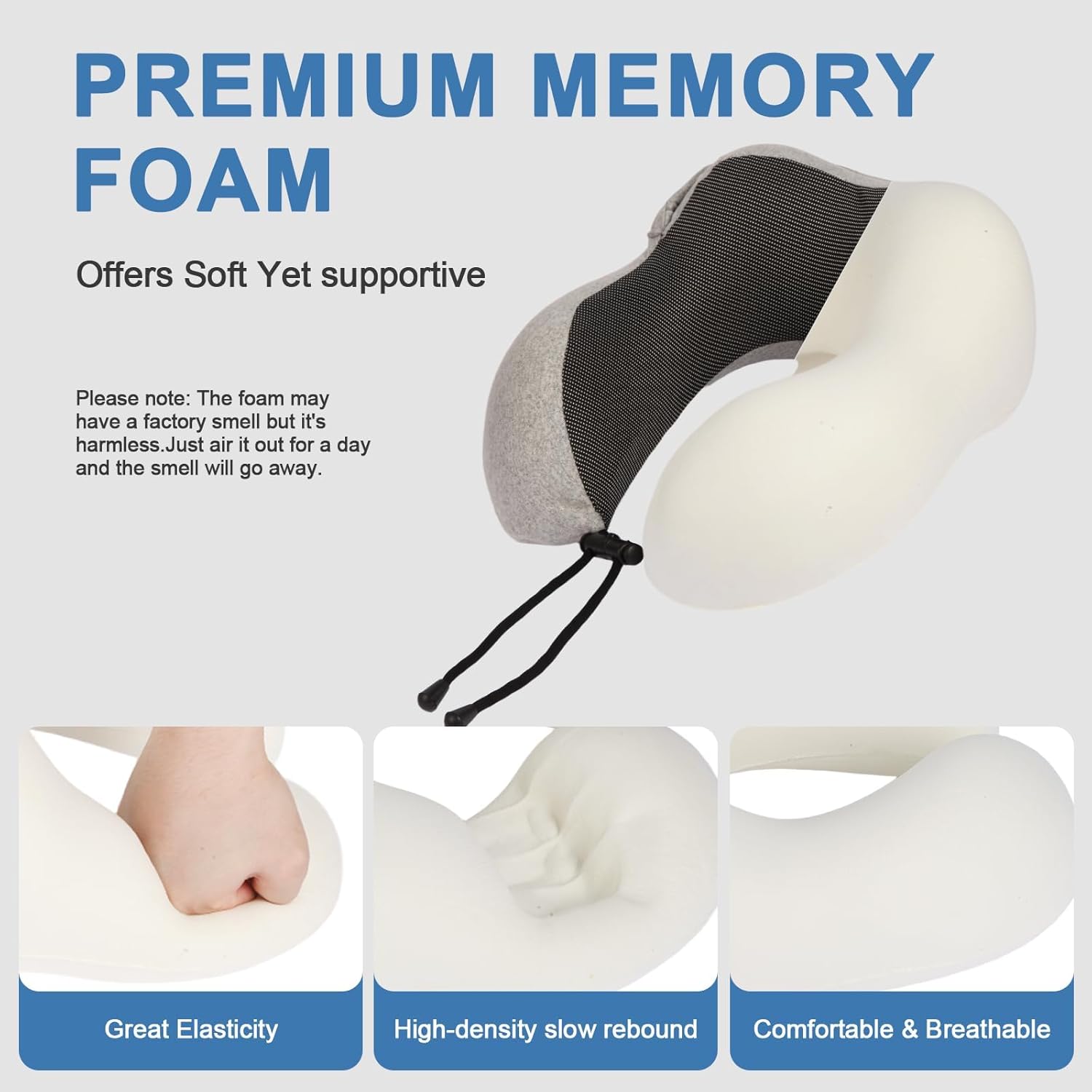 Travel Neck Pillow with 100% Light-Blocking Hood – Ergonomic Memory Foam Support Pillow for Airplane, Long Flights, Road Trips, Office and Car, Full Head and Neck Support with Skin-Friendly Cover - Image 7