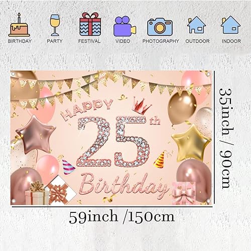 Miniatura 2 de Cartel de tela con texto en inglés "Happy 25th Birthday" para mujer jovencitamujer de 25 años, cartel de tela para fiesta de cumpleaños de 25 años,
