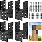 4pcs Heavy-Duty Post Brackets Kit - 4x4 Wood Deck Mounting, 14-Gauge Steel Base & Anchor Connectors with Screws, Secure Brackets for Wood Posts to Decks (4pcs Caps Tie Bracket)