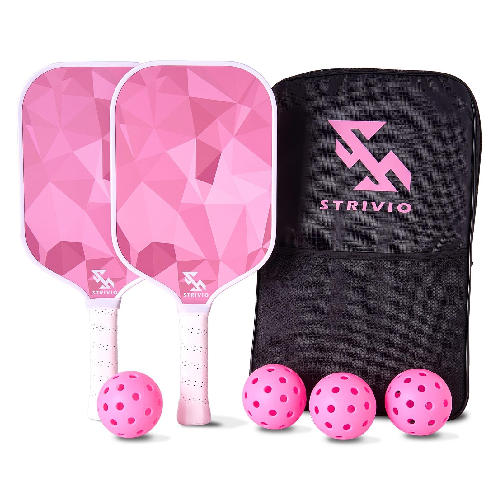 Strivio Pickleball Paddles Set of 2, Pickle Ball Equipment with 4 Balls and Bag .T700 Carbon Fiber Paddles with Graphite Grip Set for Beginners & pro.