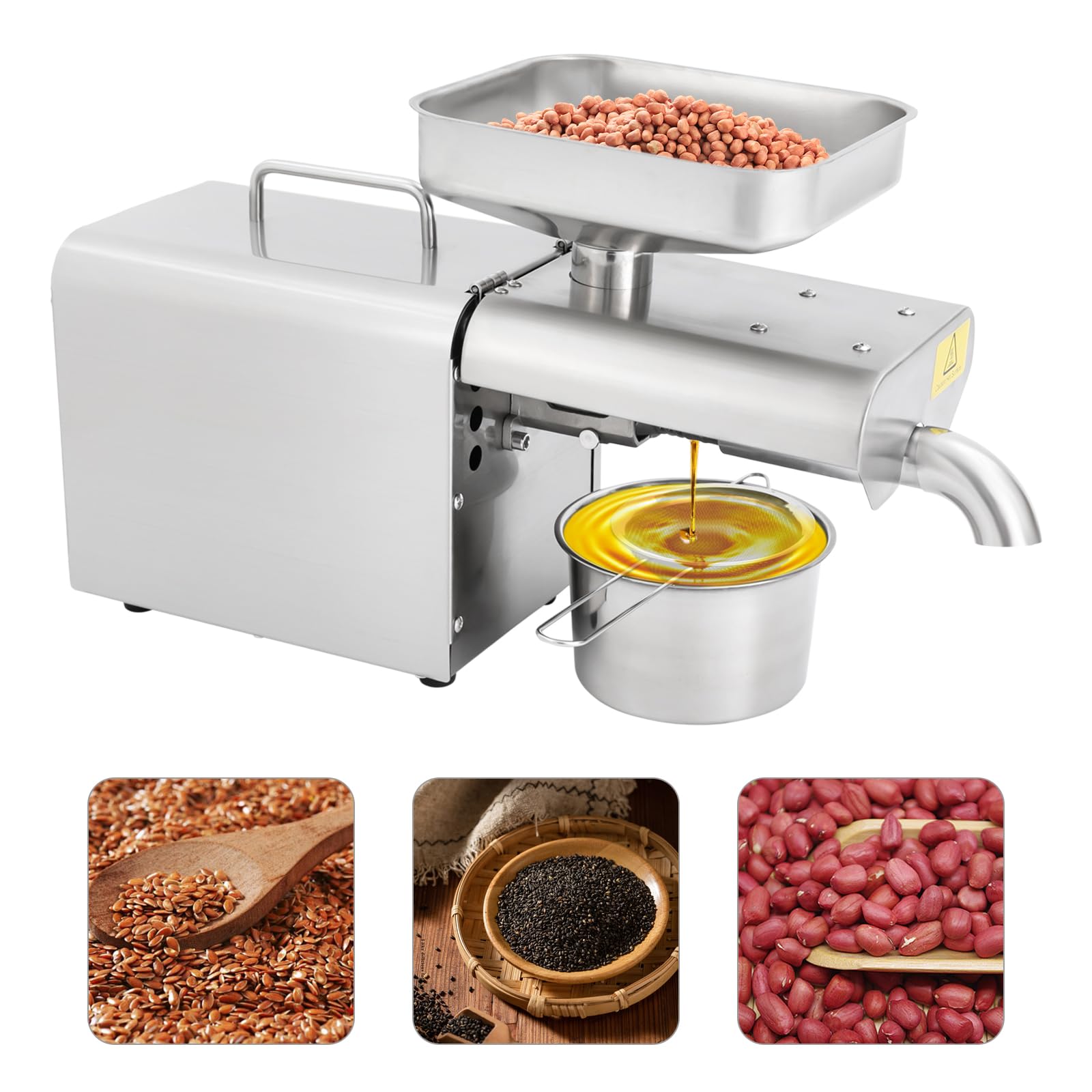 Oil Press Machine, 750W Automatic Cold/Hot Oil Presser Industrial Stainless Steel Oil Presser Expeller for Commercial Home Use for Peanuts Walnuts Sesame Seeds