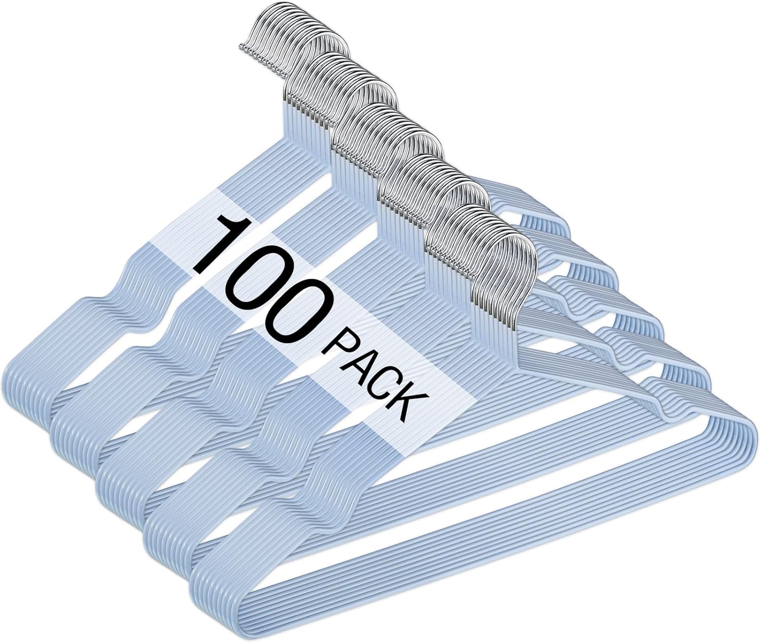 Wesiti 100 Pcs Metal Wire Non Slip Hangers for Clothes Space Saving Hanger Strong 15.7 in Triangle Clothes Coat Suit Bridal Boutique Dress for Closet Dorm Rack (Light Blue)