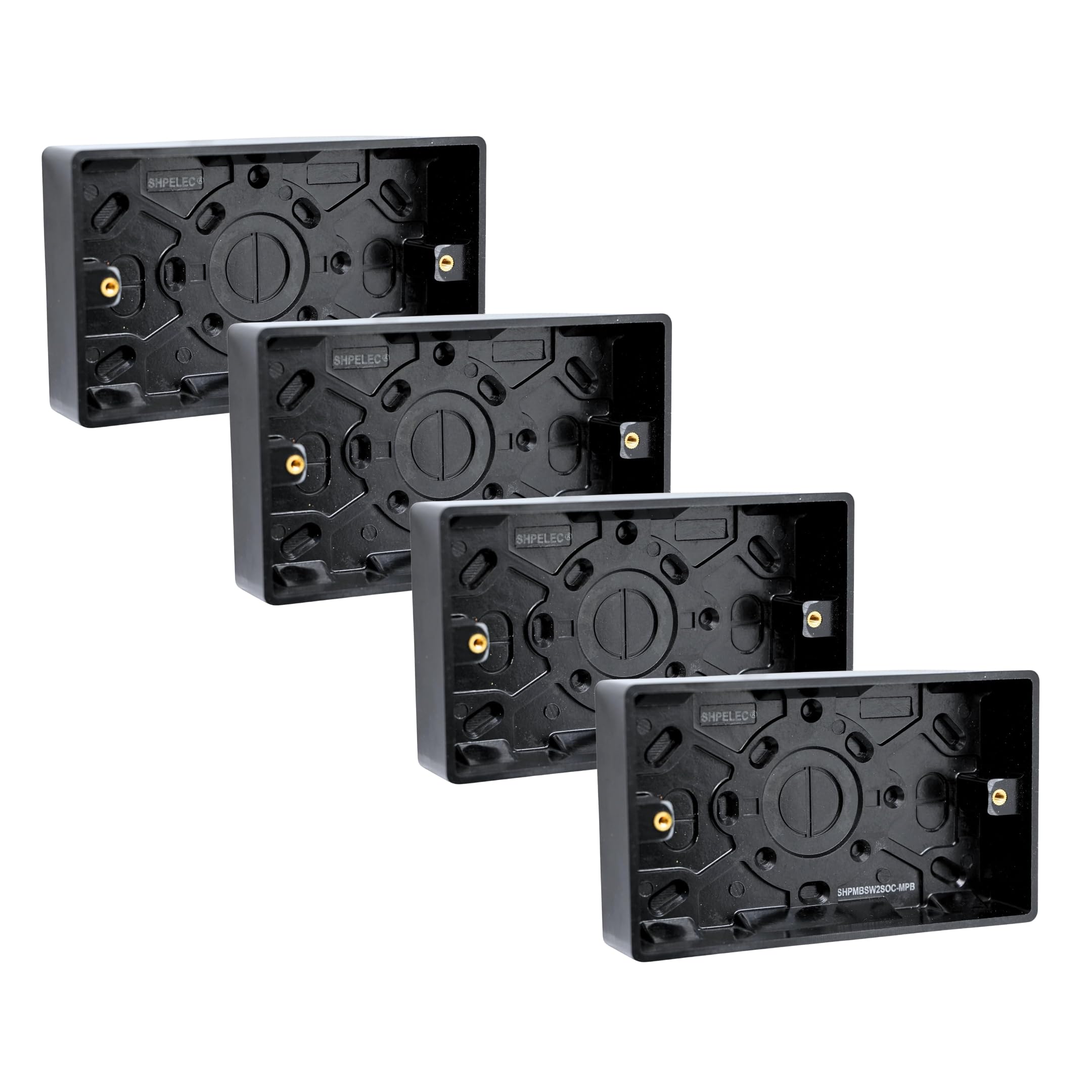 SHPELEC® Matt Black Screwless Sockets & Switches – Ultra Slim 4mm Thin Plate Steel – Modern Screwless Faceplate – Premium Black Wiring Accessories Range (2 Gang 25mm Pattress Box, 4 PACK) — image 1