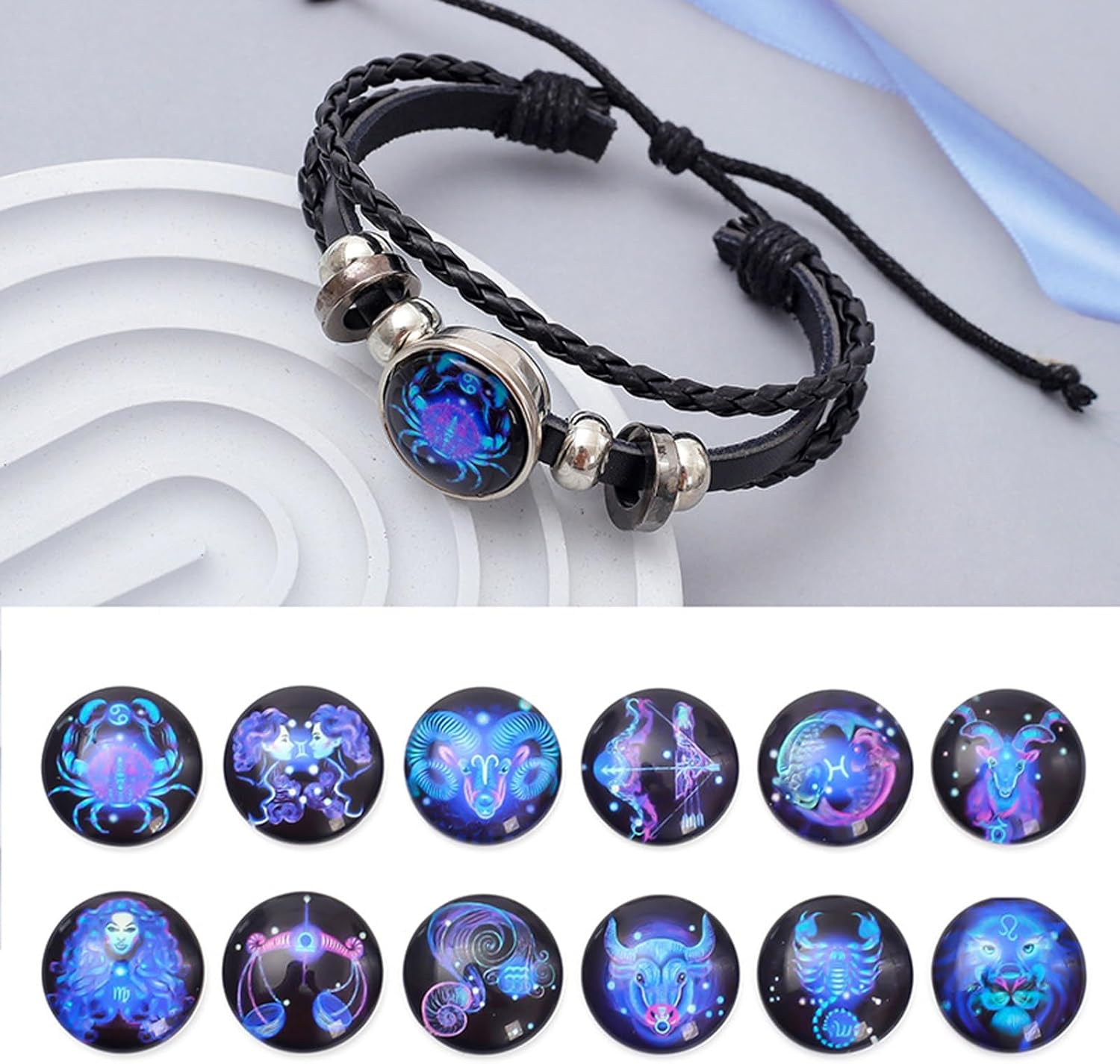 12 Constellation Black Leather Bracelet Punk Multilayer Braided Rope Zodiac Bracelet Handmade Woven Zodiac Sign Wrap Bracelet for Women Men Matching Couple Keepsake - Image 5