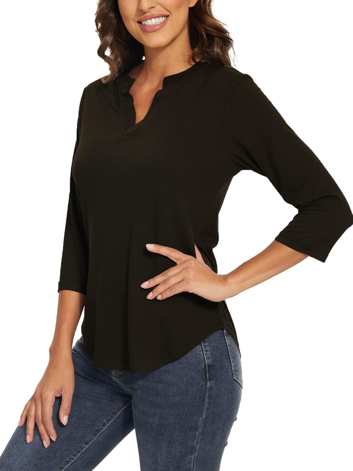 Women's 3/4 Sleeve Tunic Tops Casual Notch V Neck T-Shirts Dressy Work Tops Blouse - Image 3