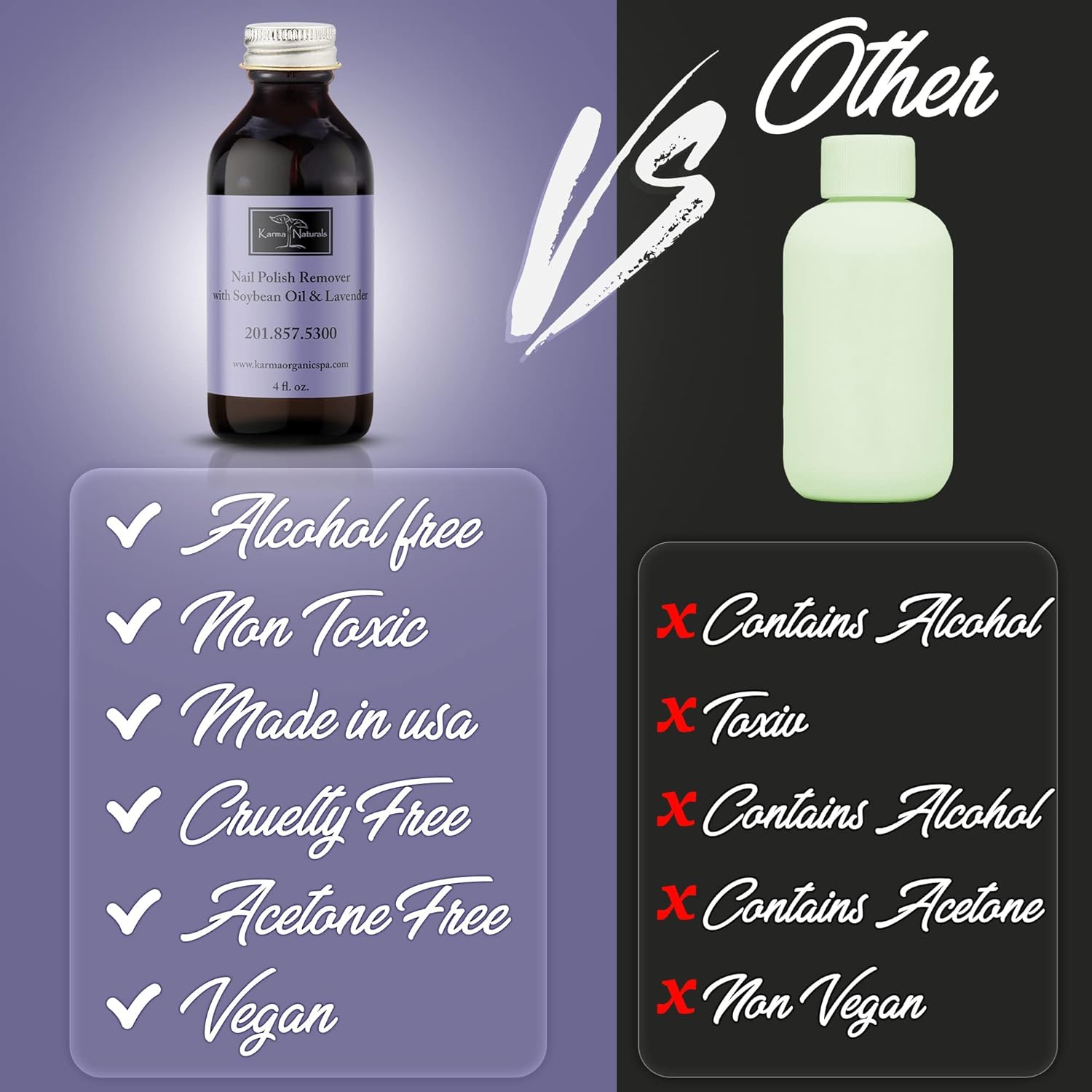 Natural Nail Polish Remover with Rose Oil and Soybean Lavender - Non Toxic, Vegan, Cruelty Free, Acetone free – Nails Strengthener for Fingernails – 4 fl. Oz