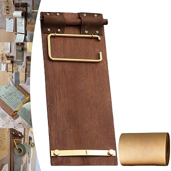 Vintage Scroll Pad Roll Paper+Board Clips, Wall-Mounted or Laid Clipboard Kraft Notebook Set with Metal Clip, Tearable Refillable Kraft Paper Roll Notepad for Notes Sketches JournalSet-Wood