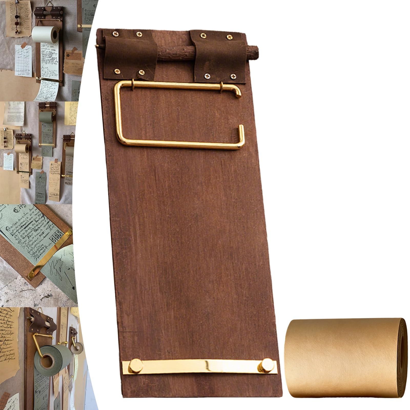 Podkładka do przewijania w stylu vintage (papier w rolce + klipsy do tablicy), naścienny lub układany schowek, zestaw notatników z metalowym klipsem, do wielokrotnego napełniania notatek, szkiców