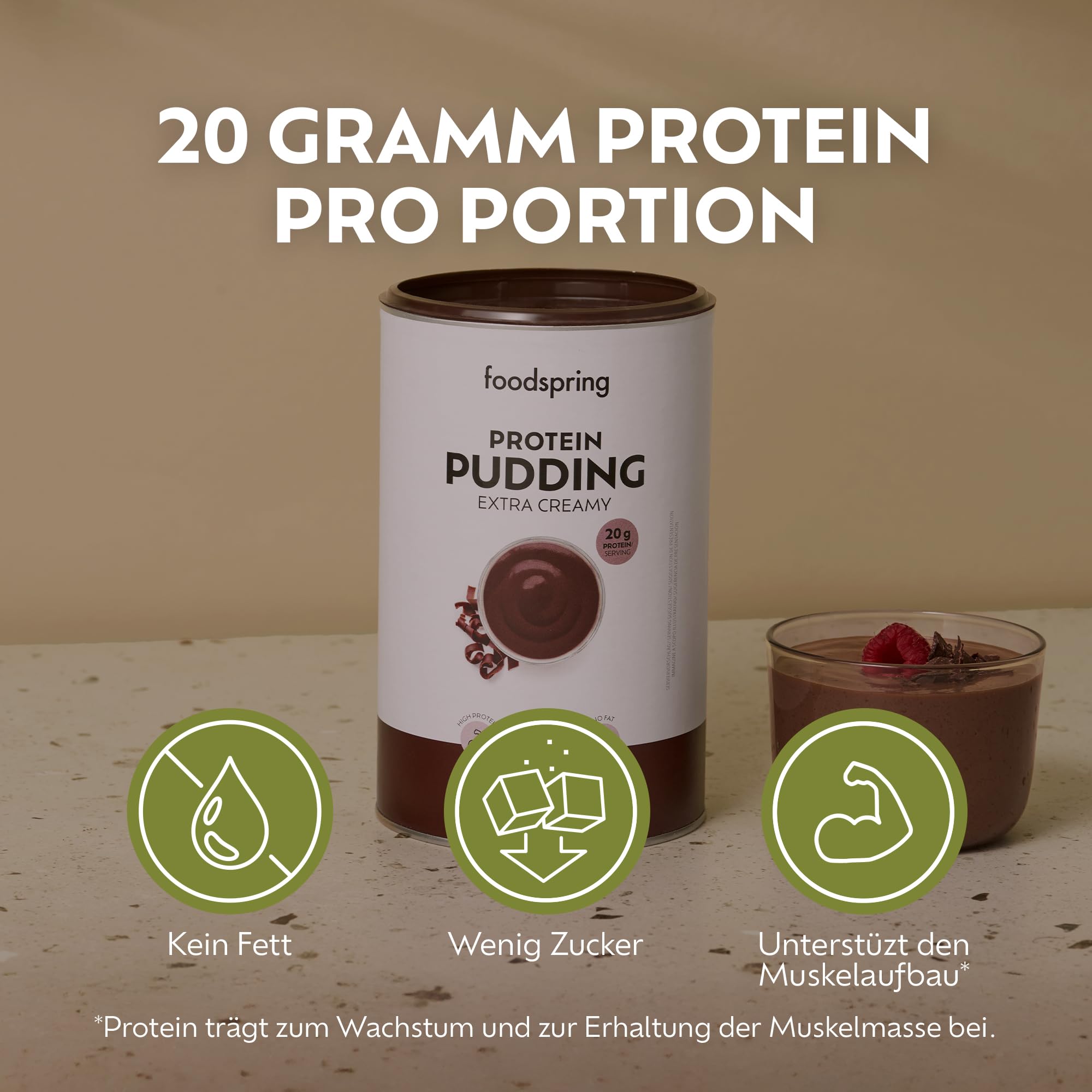 foodspring - Protein Pudding Schokogeschmack 360 g - Proteinreiches Puddingpulver zum Anrühren mit Wasser oder Milch - Dessert zuckerarm & fettarm mit Milchproteinisolat - Extra cremige Konsistenz