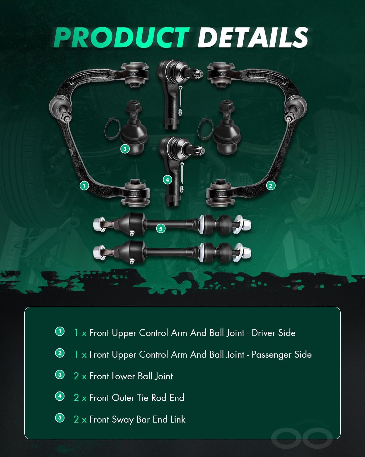 SCITOO 8pcs 4x4 Front Suspension Kit Upper Control Arm Ball Joint Stabilizer Sway Bar Outer Tie Rod End Lower Ball Joint Fit 2005-2008 for Ford for F-150 for Lincoln Mark LT K80306 4WD