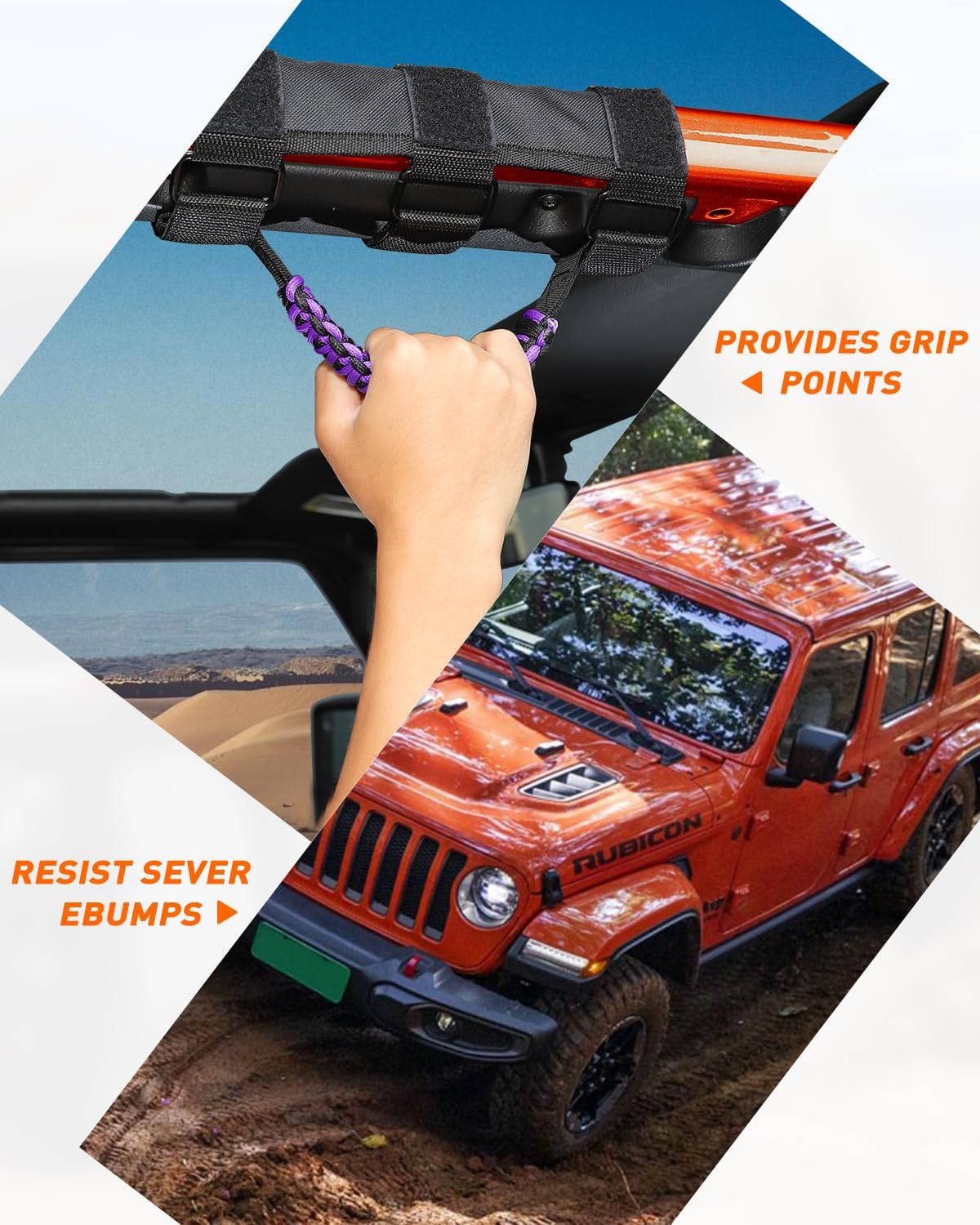 Savadicar 4 Pack Grab Handles Roll Bar Grip Handle Compatible with 1955-2023 Jeep Wrangler CJ YJ TJ JK JKU JL JLU 4XE & Gladiator JT, Top Handle Assist Support, Interior Accessories, Purple