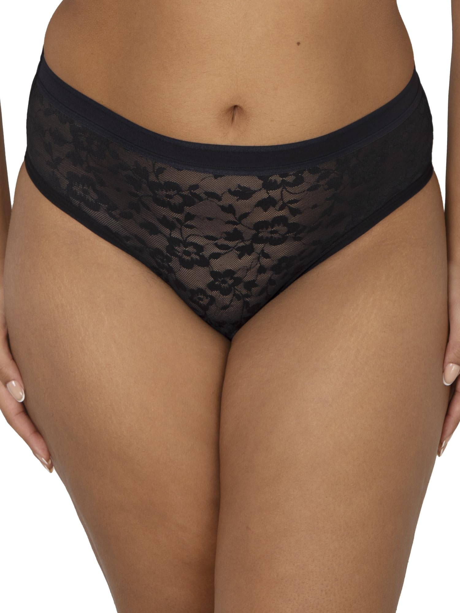 Curvy Couture Women's Lace High Cut Brief Underwear