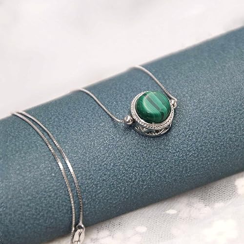Miniatura 3 de Real Malachite Crystals Stone Necklace - Malachite Healing Crystal Energy Stone Pendant Set-in Luck Pattern on Back, Birthday Gifts Sterling Silver