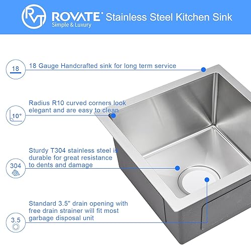 Miniatura 29 de ROVATE Fregadero de cocina de 20 pulgadas para montar bajo encimera, fregadero de barra o cocina hecho a mano, fregadero de cocina de acero