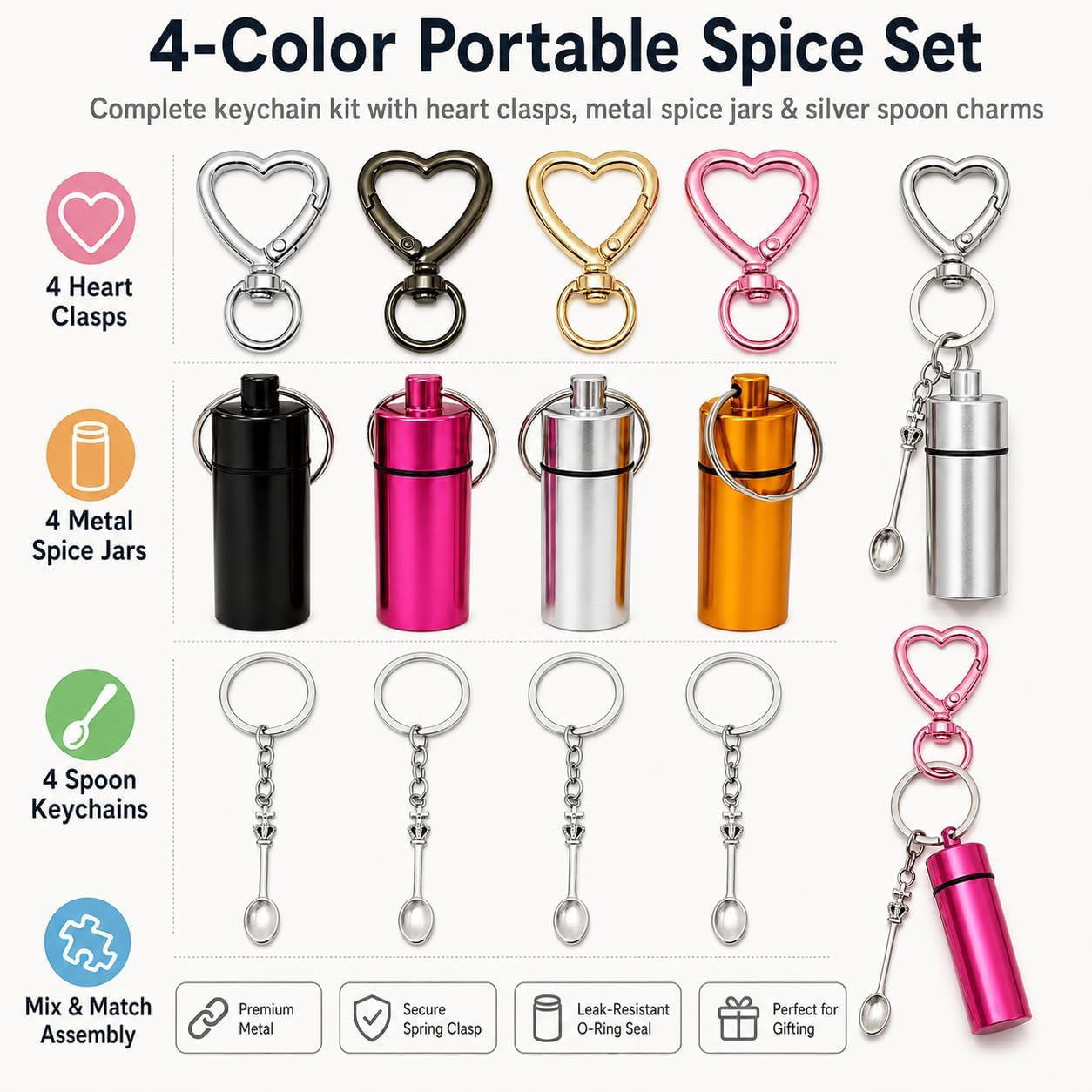 12PCS Portable Spice Dispenser Kit, Travel Spice Container with Spoon &Clip