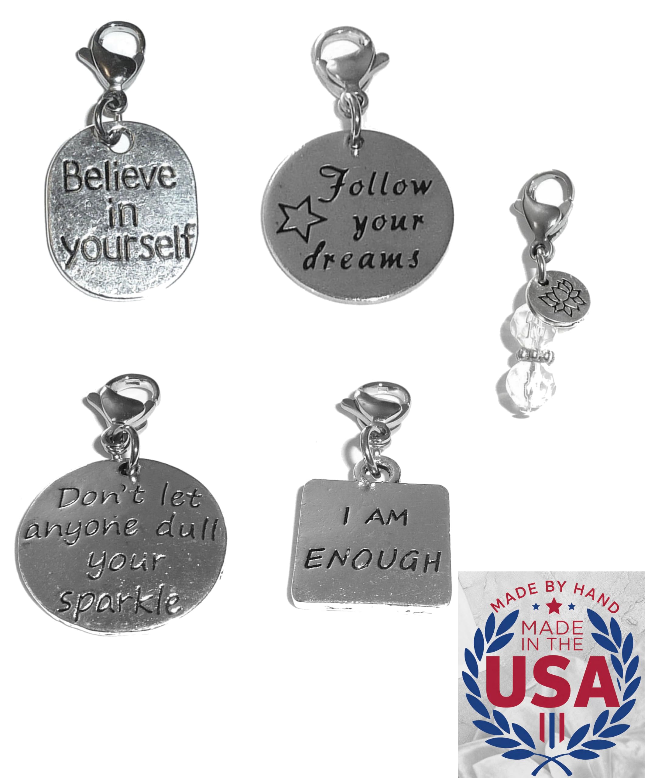 Hidden Hollow Beads 4 Clip On Charms for Purse, Handbag, Keychain, Zipper Pull, Backpack, Jewelry Accessory, USA