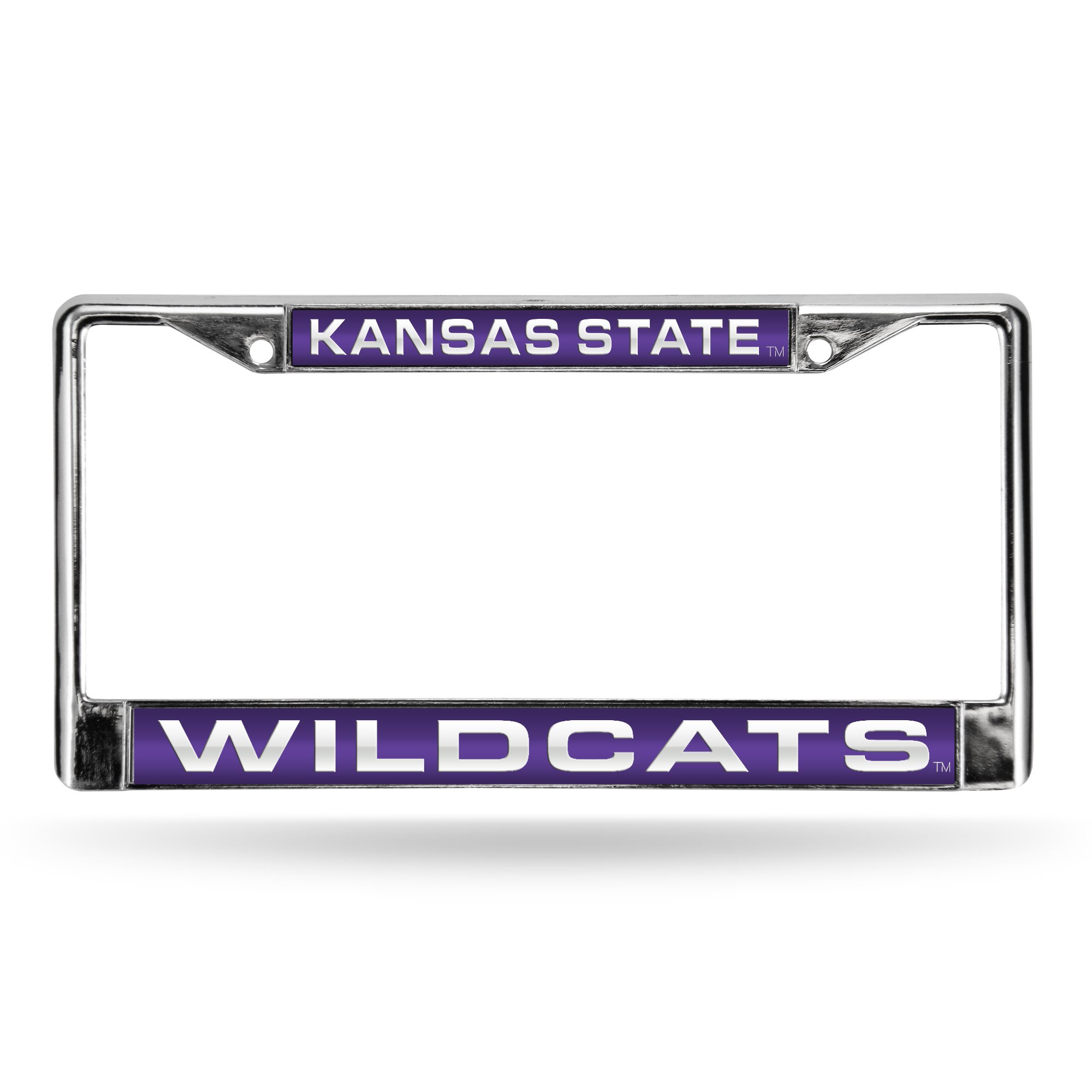 Rico Industries NCAA Kansas State Wildcats - Purple Insert Laser Cut Inlaid Standard Chrome License Plate Frame