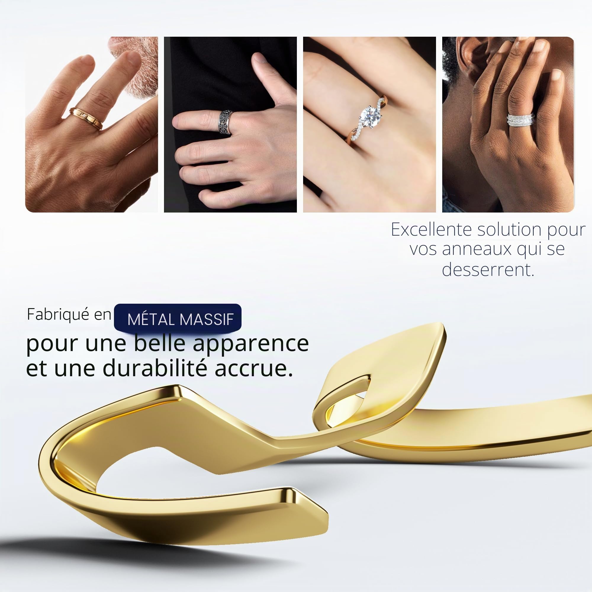 Lot de 12 protège-bagues invisibles en métal doré/argenté, ajusteur de taille de bague pour bagues lâches, protège-bagues, pour homme et femme
