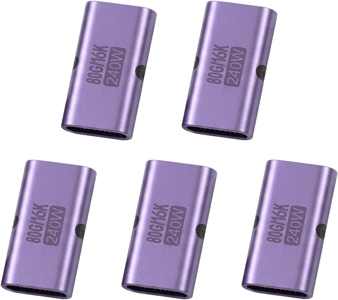 240W USB C Coupler, 5 Pack USB C Female to Female Adapter Extender Compatible with Thunderbolt 4/3 Support up to 240W Charging 80Gbps Data Transfer 16K/8K Video & Audio Output