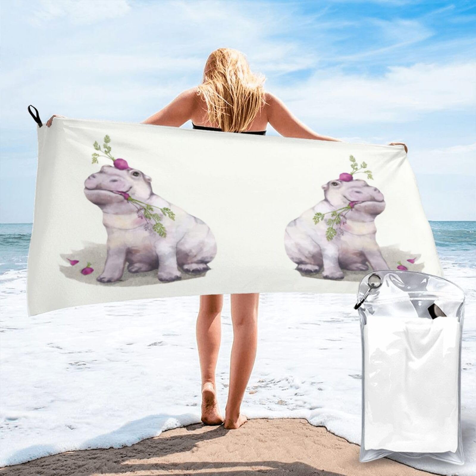 FHIZOAL Hipopotamos Quick Dry Towel Microfibre Towel Super Absorbent Ultra Compact Gym Sports Beach Camping Travel