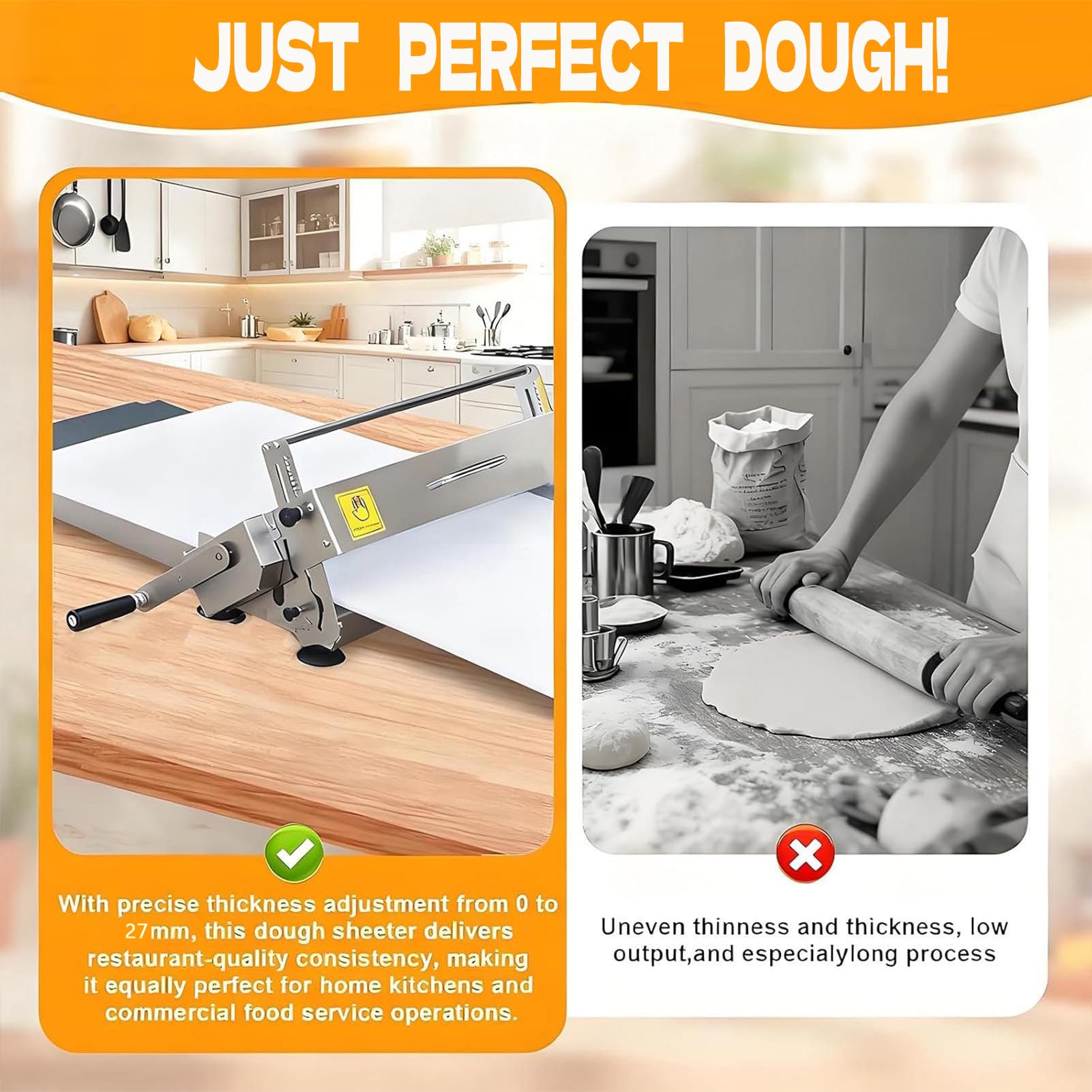 Sfogliatrice Manuale Pieghevole, Sfogliatrice da Banco per Pasticceria Acciaio Inossidabile, Spessori 0-27 mm Regolabili, Pannello 30x60cm/40x90cm, per Pizza, Croissant