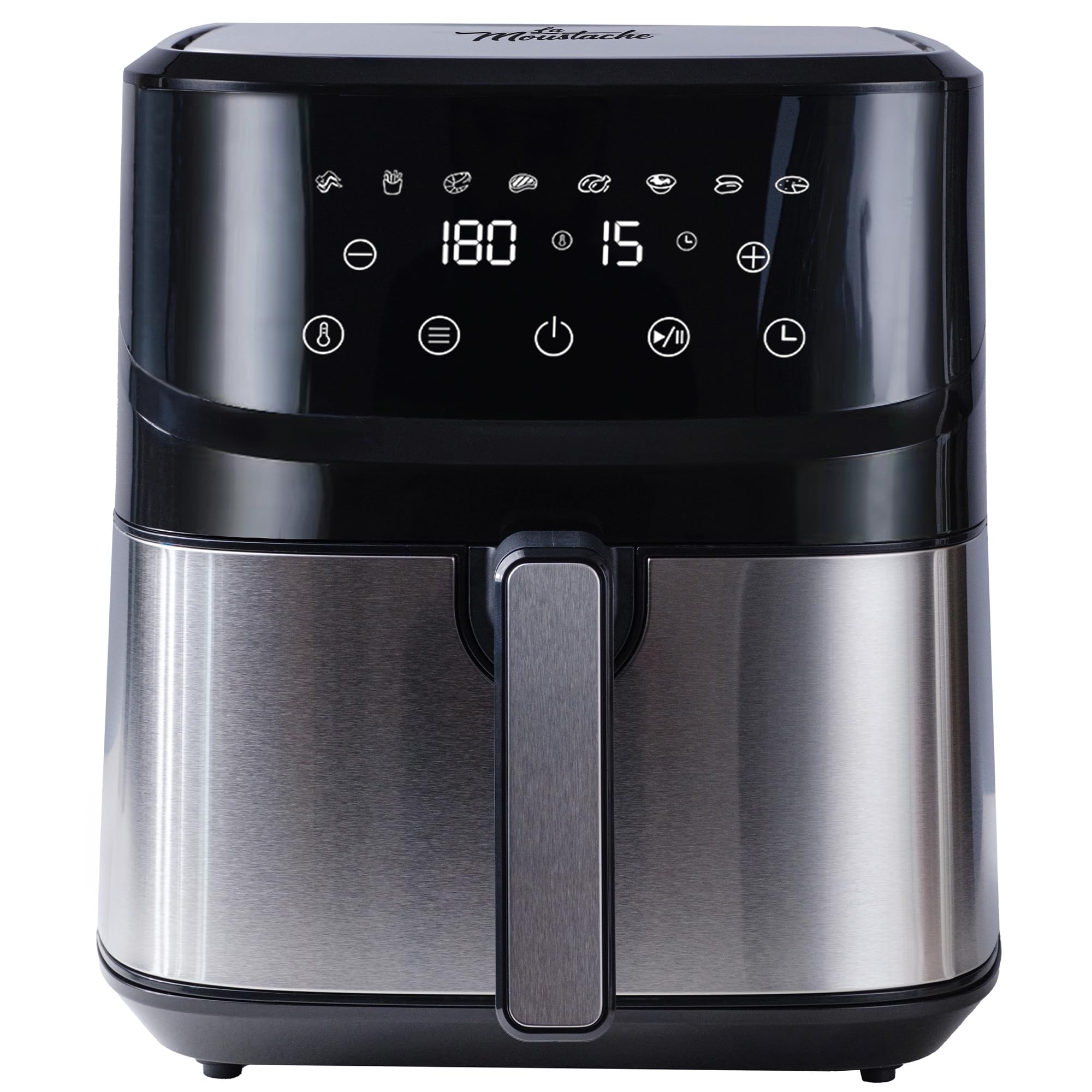 La Moustache Air Fryer 6.5L, E-Book with more than 50 Recipes, Air Fryer 6-1 | 1700 W, Touch, 8 Modes, Non-stick Single Basket, Adjustable °C, Timer (Essential Plus)