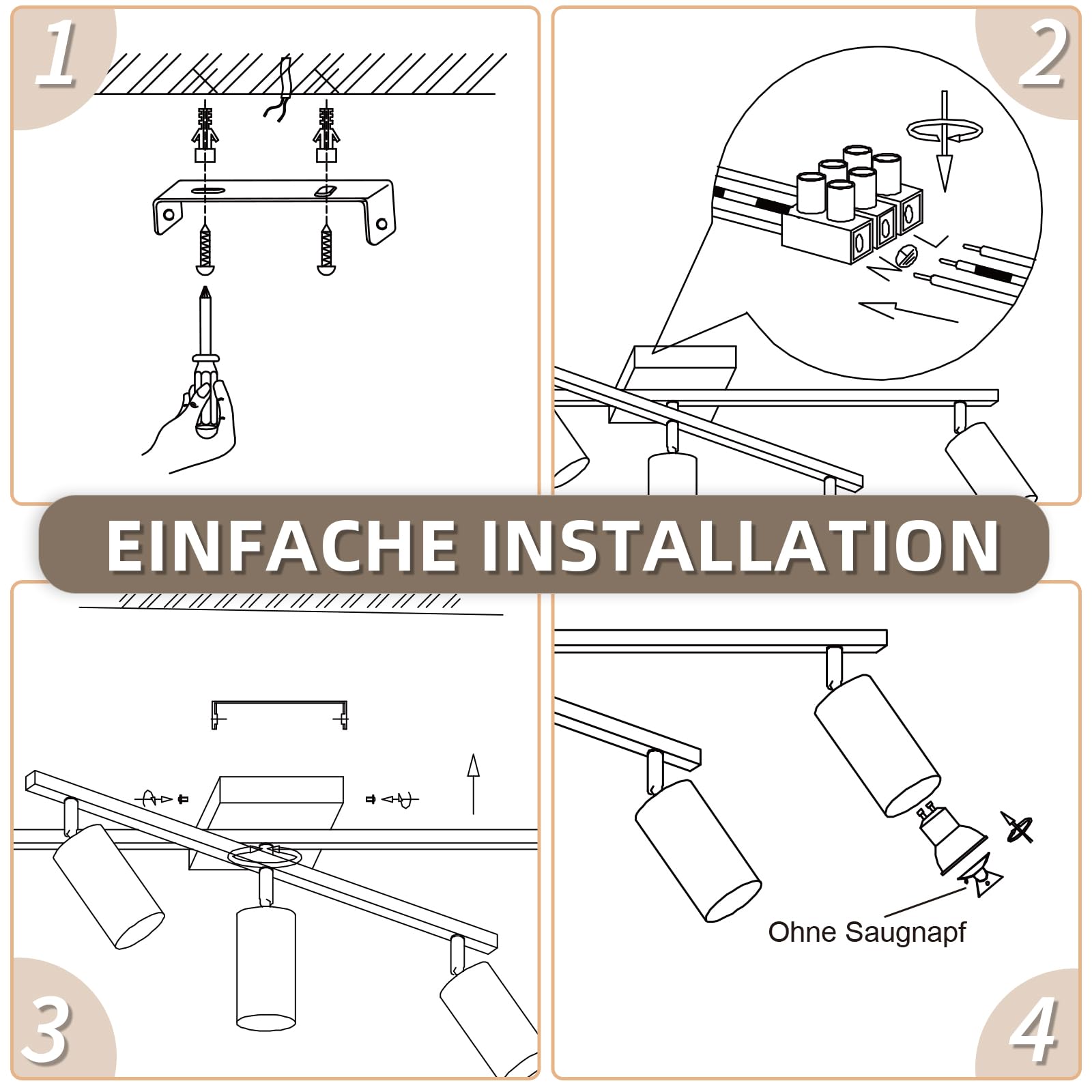 LED Deckenstrahler Weiß Spots Deckenleuchte 5 Flammig Deckenspots | Küche 350°Schwenkbar modern Deckenlampe Strahler Wohnzimmerlampe Industrial für Esszimmer inkl. 6 × GU10 3000K Leuchtmittel