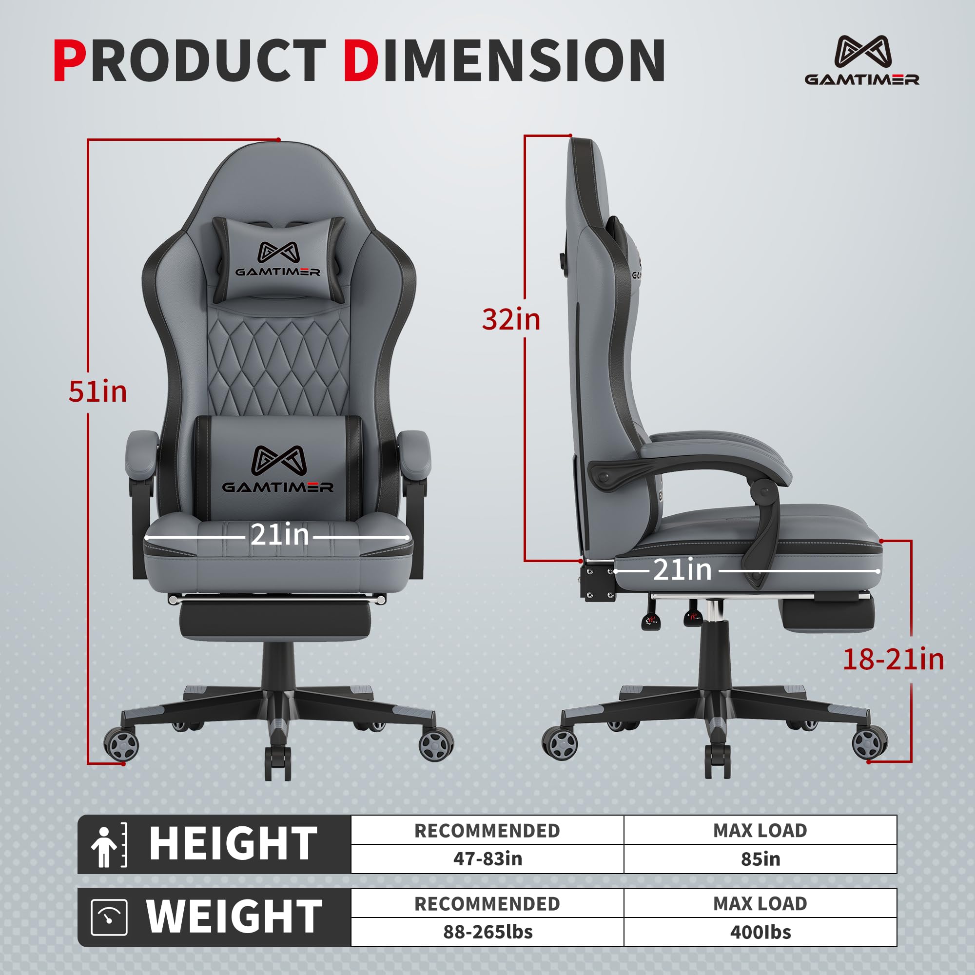 Gaming Chair, 400 lbs Adult Chair, High Back Computer Chair with Footrest and Linked Armrests, Office Video Game Chair with Lumbar Support (): Gray-green