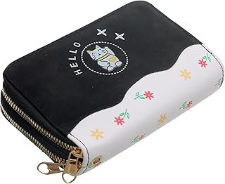 محفظة كبيرة من الجلد الصناعي بتصميم مطبوع بزهور تحتوي على جيبين بسوستة وجيوب داخلية مقسمة لبطاقات العمل وتتضمن حزام يد للنساء - متعددة الألوان