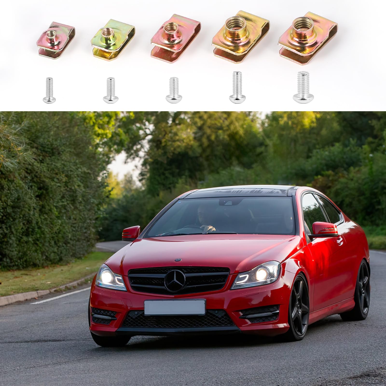 LALAGO Clip à Vis et Écrou de Kit, 115 Pcs M4 M5 M6 M8 de Vis et Écrous de Fixation pour Garde-Boue de Voiture, Écrous Fixation Type U Clips Ecrou, Type U Sous Support de Passage Roue Kit
