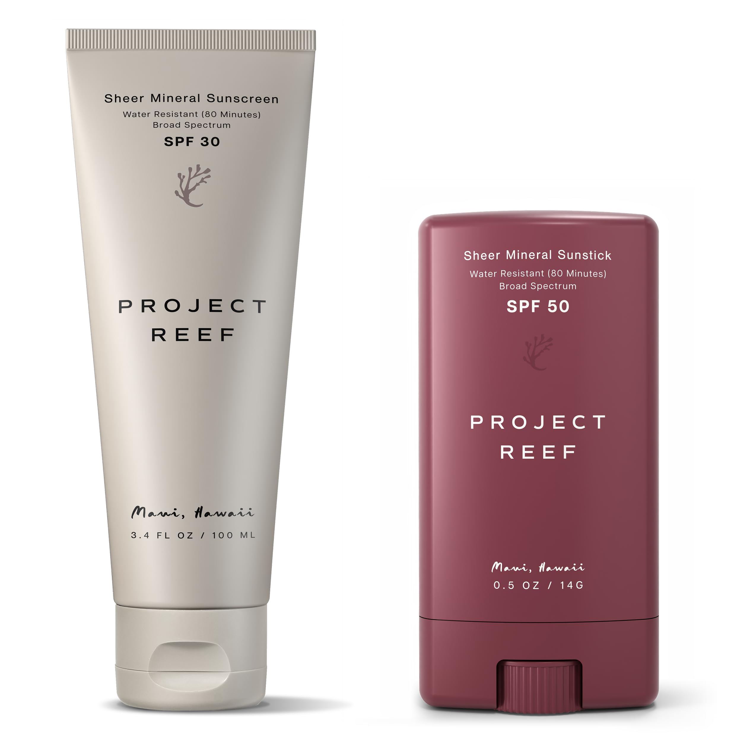 Project Reef SPF 30 Sheer Mineral Sunscreen & Stick Bundle - Reef Friendly, Ocean Safe, Nourishing Vegan Sunscreen for All Ages, No White Residue, Sustainable Packaging