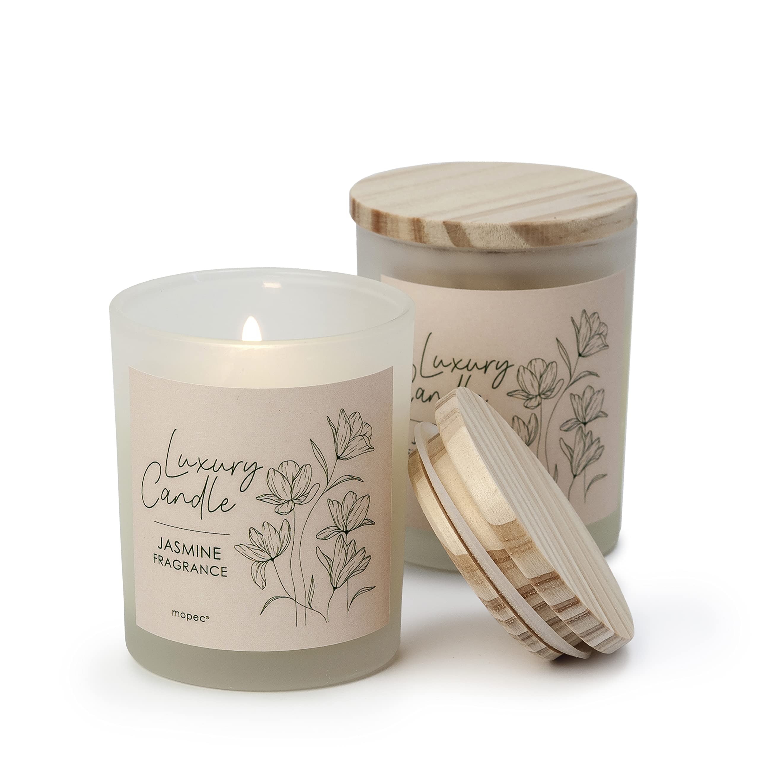 Mopec HI2 pack de 4 velas con aroma jazmín en frasco cristal Ø5,5x8cm y tapa madera