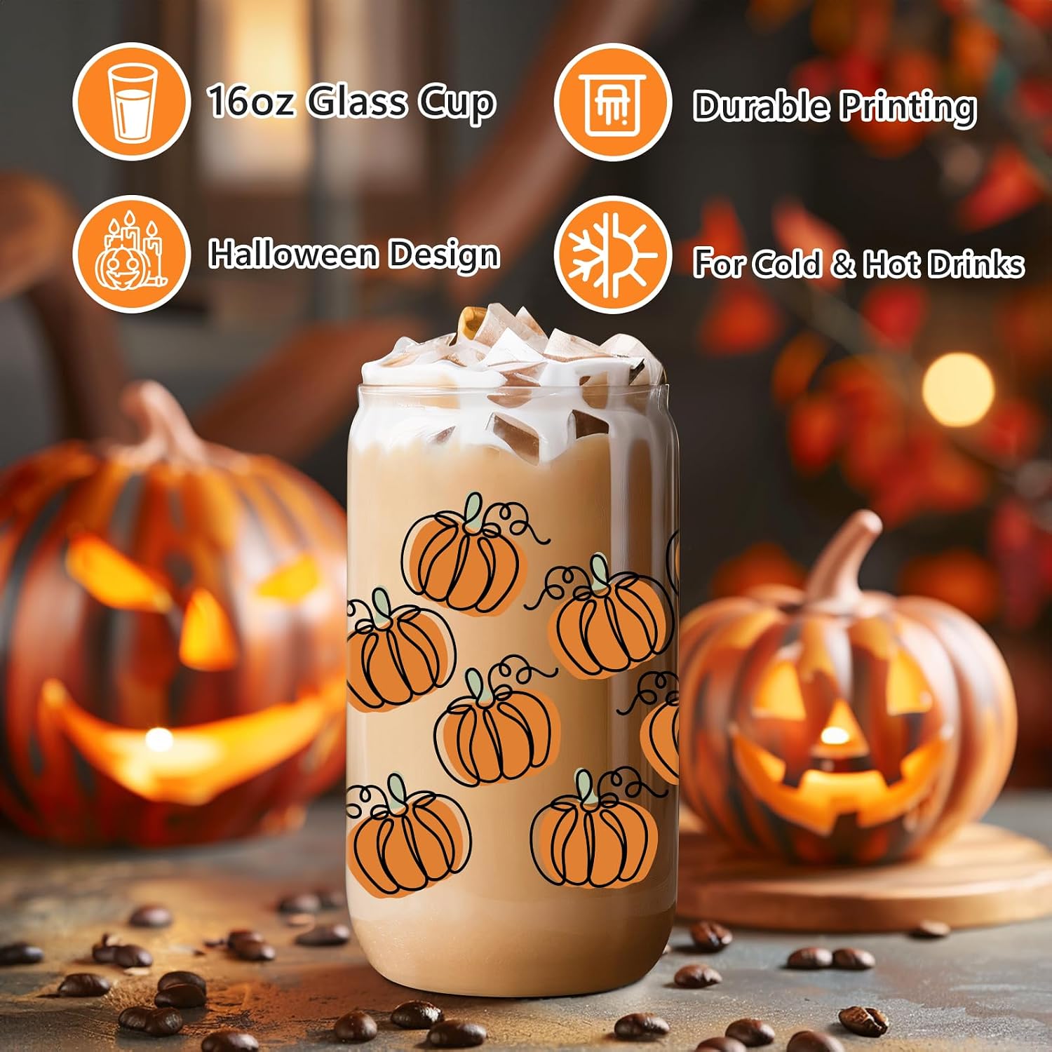 LEADO Pumpkin Cup - Fall Gifts, Halloween Glass Cup, Fall Basket Stuffers